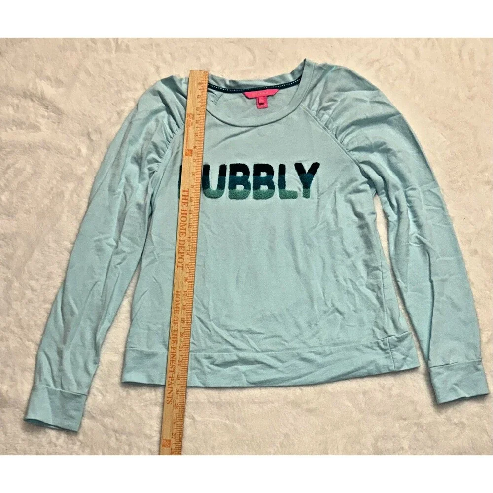 Lilly Pulitzer Bubbly Aquamarine Longsleeve Top Size Medium, Puff Shoulder Sleev